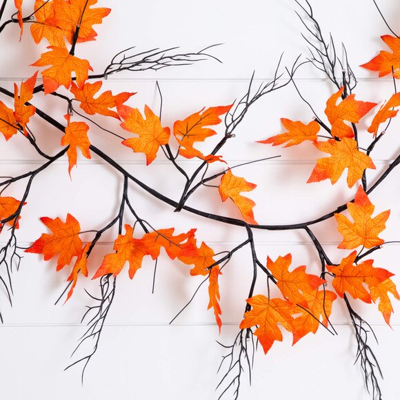 6-ft Pre-Lit Autumn Maple Artificial Fall Garland with 54 Warm White LED Lights - SKU #W1387 - 4
