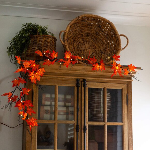 6-ft Pre-Lit Autumn Maple Artificial Fall Garland with 54 Warm White LED Lights - SKU #W1387 - 8