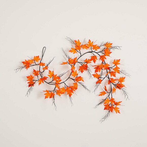 6-ft Pre-Lit Autumn Maple Artificial Fall Garland with 54 Warm White LED Lights - SKU #W1387 - 12