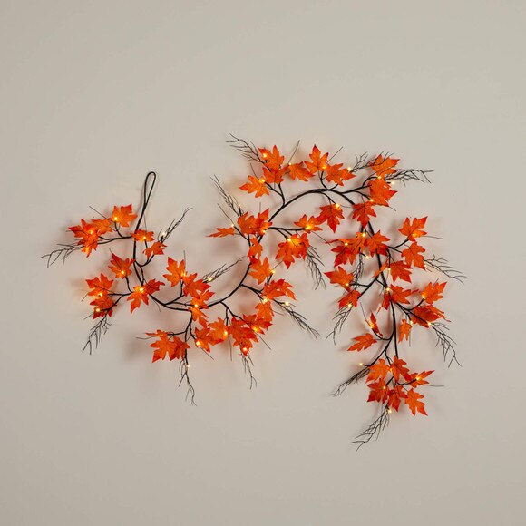 6-ft Pre-Lit Autumn Maple Artificial Fall Garland with 54 Warm White LED Lights - SKU #W1387 - 13