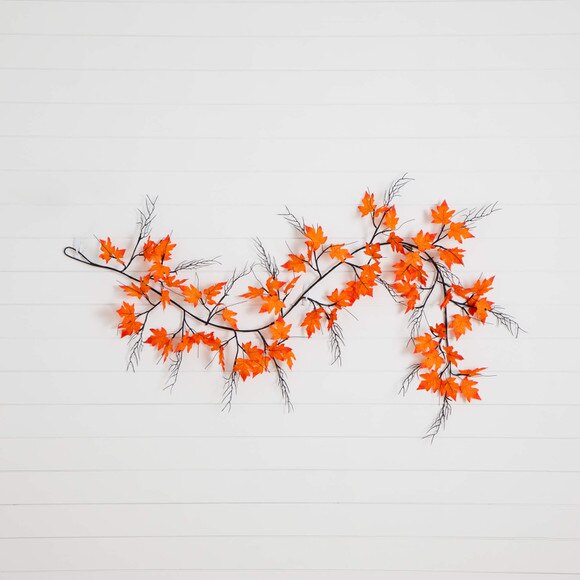 6-ft Pre-Lit Autumn Maple Artificial Fall Garland with 54 Warm White LED Lights - SKU #W1387 - 14