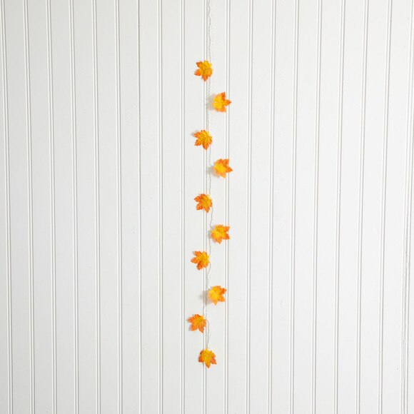 5-ft Pre-Lit Autumn Maple Leaf Artificial Fall Garland with 10 Warm White LED String Lights - Set of 3 - SKU #W1388 - 8