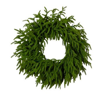 20-in Pre-Lit Artificial Real Touch Norfolk Island Pine Wreath with 35 Warm White LED Lights and Natural Look - SKU #W1391