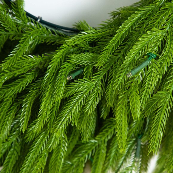 20-in Pre-Lit Artificial Real Touch Norfolk Island Pine Wreath with 35 Warm White LED Lights and Natural Look - SKU #W1391 - 1