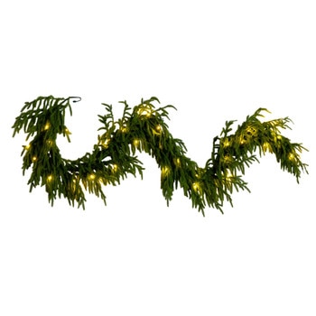 6-ft Pre-Lit Artificial Real touch Norfolk Island Pine Garland with 35 Warm White LED Lights and Natural Look - SKU #W1393