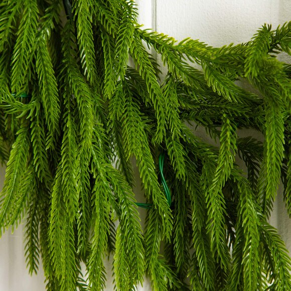 6-ft Pre-Lit Artificial Real touch Norfolk Island Pine Garland with 35 Warm White LED Lights and Natural Look - SKU #W1393 - 2