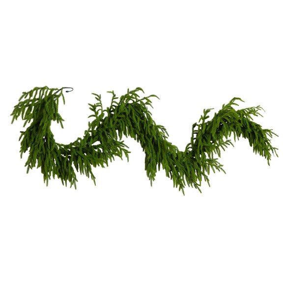 6-ft Pre-Lit Artificial Real touch Norfolk Island Pine Garland with 35 Warm White LED Lights and Natural Look - SKU #W1393 - 5
