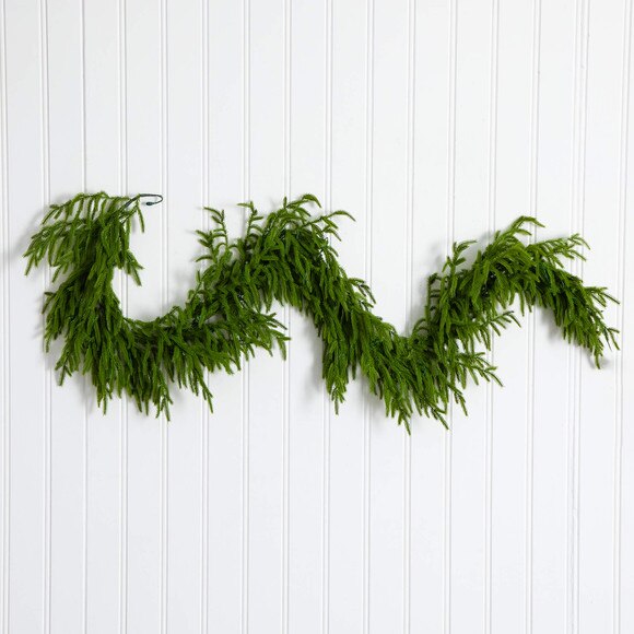 6-ft Pre-Lit Artificial Real touch Norfolk Island Pine Garland with 35 Warm White LED Lights and Natural Look - SKU #W1393 - 8