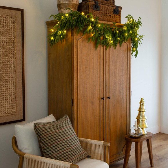 6-ft Pre-Lit Artificial Real touch Norfolk Island Pine Garland with 35 Warm White LED Lights and Natural Look - SKU #W1393 - 10