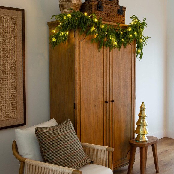 6-ft Pre-Lit Artificial Real touch Norfolk Island Pine Garland with 35 Warm White LED Lights and Natural Look - SKU #W1393 - 11