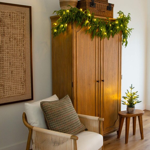 6-ft Pre-Lit Artificial Real touch Norfolk Island Pine Garland with 35 Warm White LED Lights and Natural Look - SKU #W1393 - 12