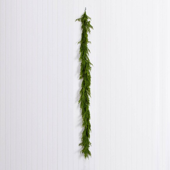 6-ft Pre-Lit Artificial Real touch Norfolk Island Pine Garland with 35 Warm White LED Lights and Natural Look - SKU #W1393 - 14