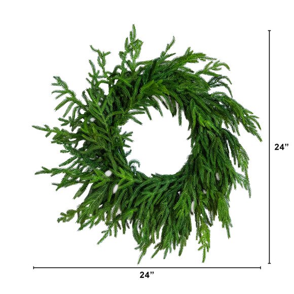 24-in Artificial Real Touch Norfolk Island Pine Wreath with Natural Look - SKU #W1396 - 1