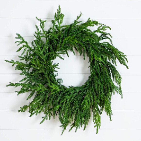 24-in Artificial Real Touch Norfolk Island Pine Wreath with Natural Look - SKU #W1396 - 8