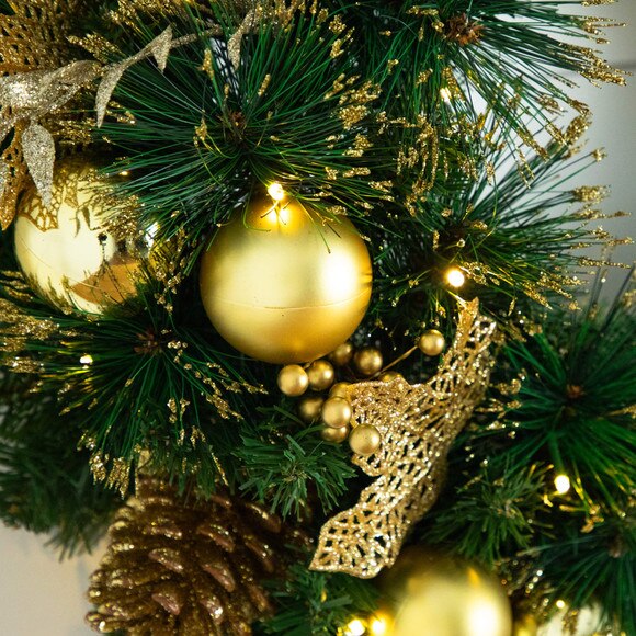 24-in Pre-Lit Artificial Golden Frosted Christmas Wreath with 50 Warm White LED Lights Pinecones Berries and Ornaments - SKU #W1397 - 2