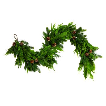6-ft Artificial Mixed Pine and Norfolk Garland with Pinecones - SKU #W1399
