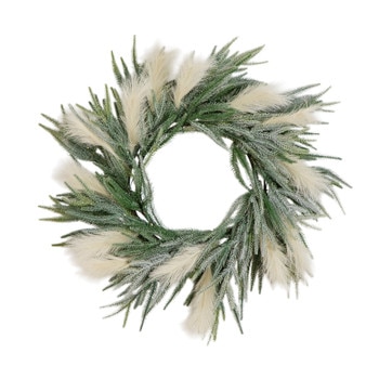 24-in Artificial Balsma Fir Pine and Pampas Wreath with 50 Color Changing LED Lights - SKU #W1405