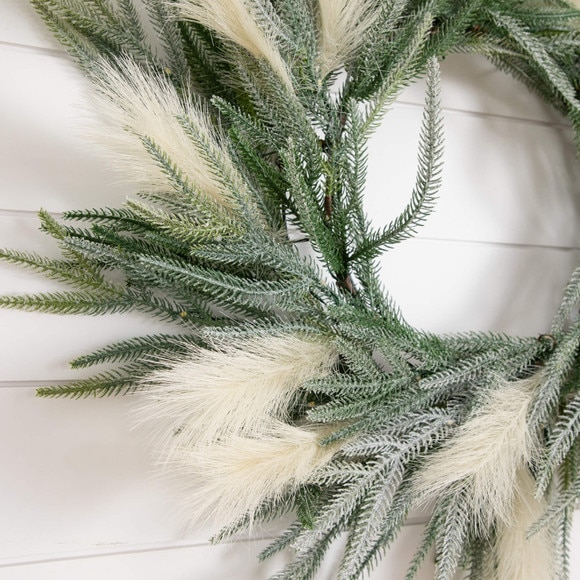 24-in Artificial Balsma Fir Pine and Pampas Wreath with 50 Color Changing LED Lights - SKU #W1405 - 1