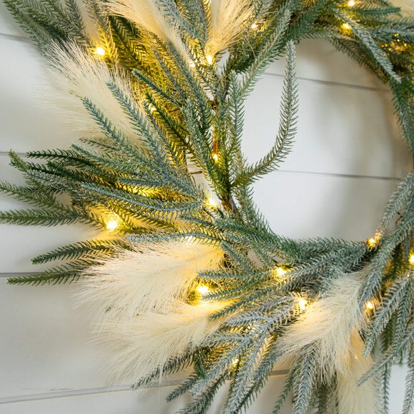 24-in Artificial Balsma Fir Pine and Pampas Wreath with 50 Color Changing LED Lights - SKU #W1405 - 6