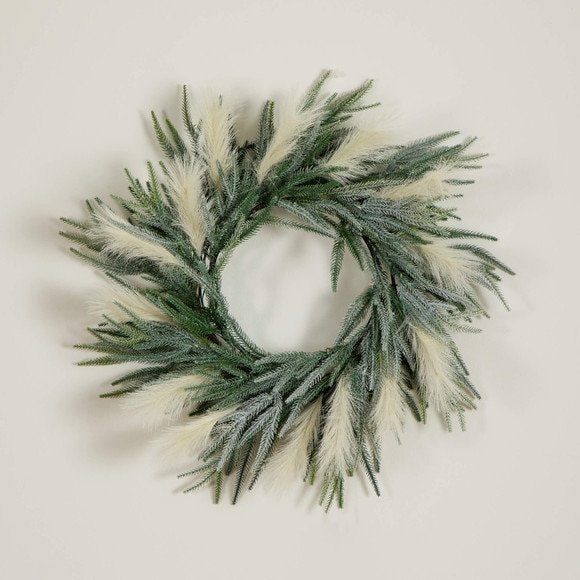 24-in Artificial Balsma Fir Pine and Pampas Wreath with 50 Color Changing LED Lights - SKU #W1405 - 11