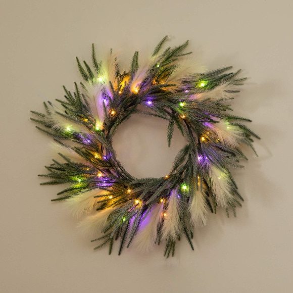 24-in Artificial Balsma Fir Pine and Pampas Wreath with 50 Color Changing LED Lights - SKU #W1405 - 17