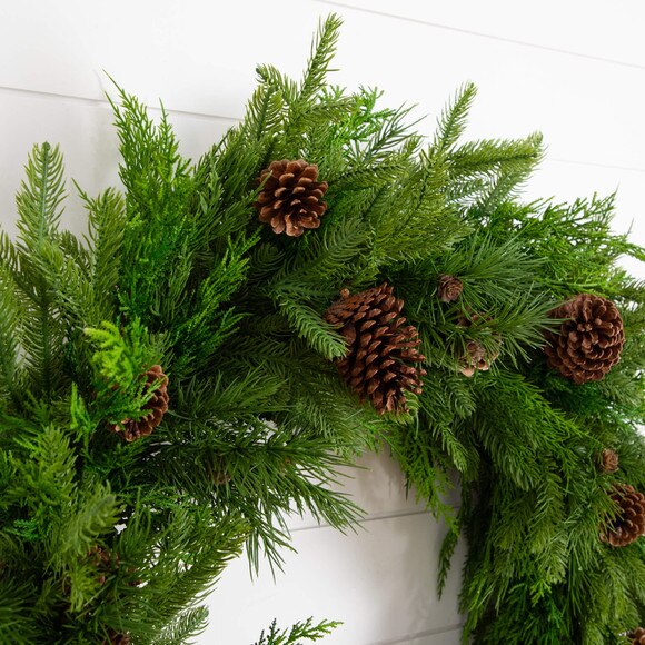 30-in Artificial Norfolk Mixed Pine Wreath with Pinecones - SKU #W1406 - 2
