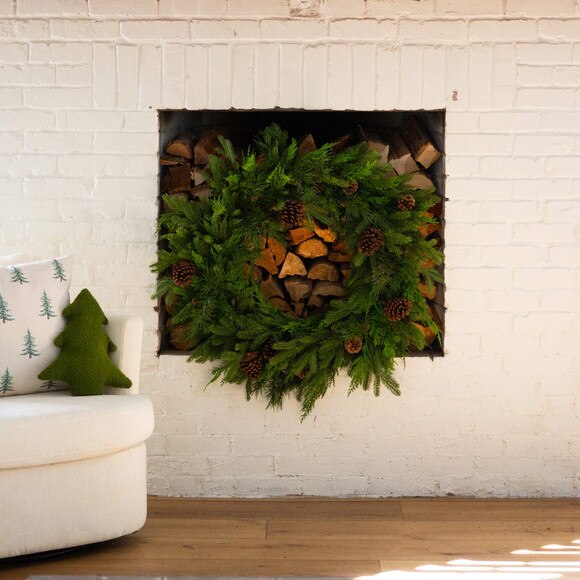 30-in Artificial Norfolk Mixed Pine Wreath with Pinecones - SKU #W1406 - 3