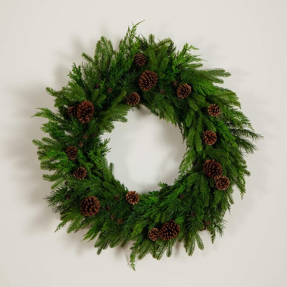 30-in Artificial Norfolk Mixed Pine Wreath with Pinecones - SKU #W1406 - 6